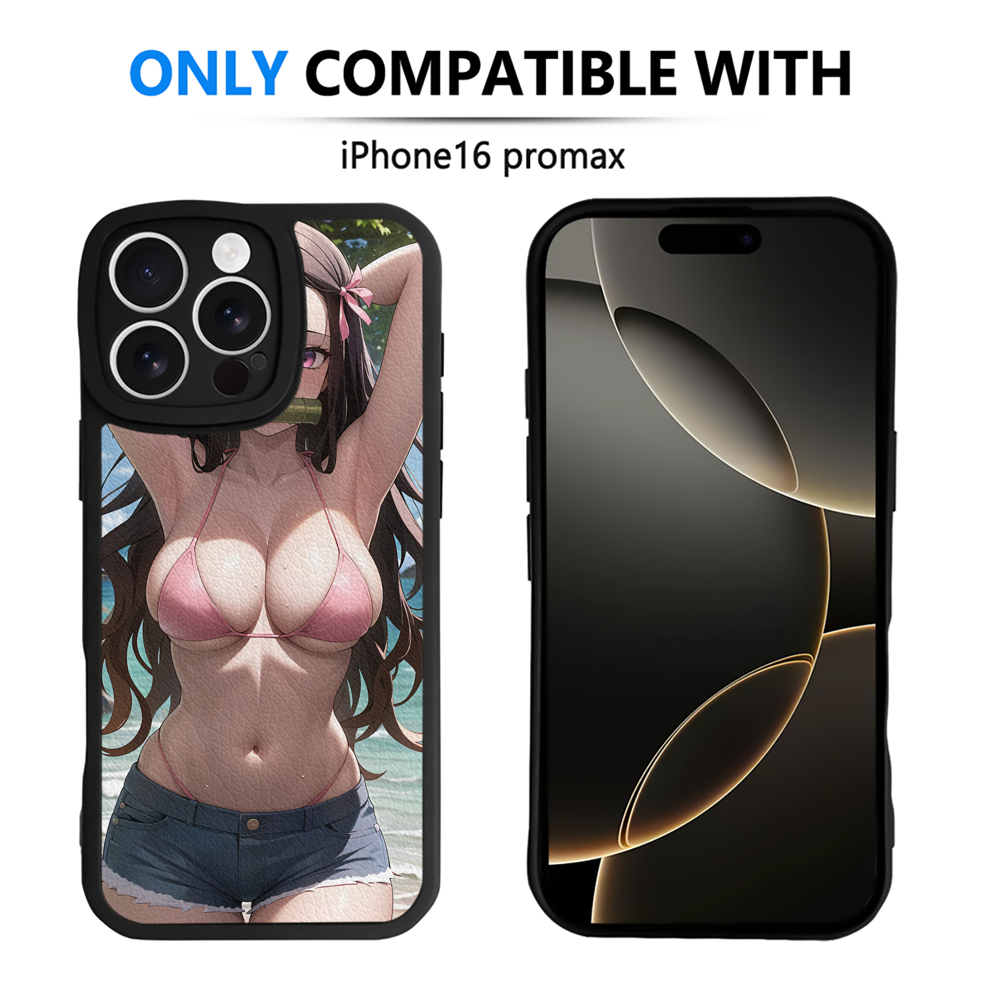 （画像用） 鬼滅の刃（きめつのやいば）竈門 禰󠄀豆子／かまど ねずこ Kamado Nezuko 【iPhone 16シリーズ対応】シリコンスマホケース（レザー調） 材質：シリコン